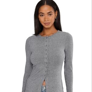 Madewell Gray Cutaway Crewneck Cardigan
